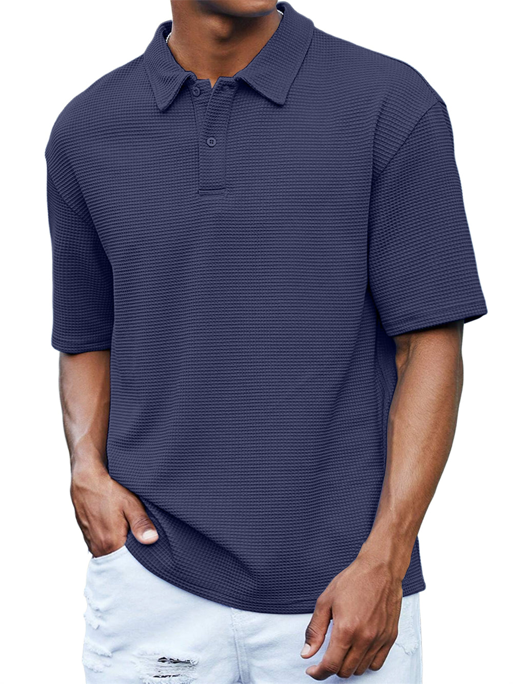 Men's Waffle Casual Quality Basic Short Sleeved Polo