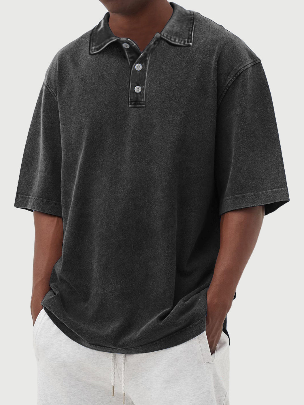 Men's washed and distressed 100% cotton daily casual POLO shirt