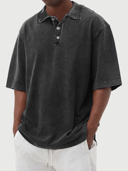 Men's washed and distressed 100% cotton daily casual POLO shirt