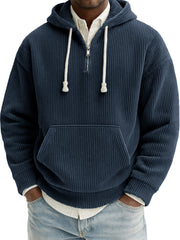 Men's Stylish Quarter-zip Corduroy Ribbed Casual Pullover Hooded Sweatshirt