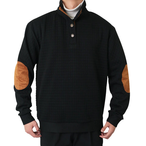 🔥Men's Outdoor Casual Stand Button Long Sleeve Waffle Golf Sweater