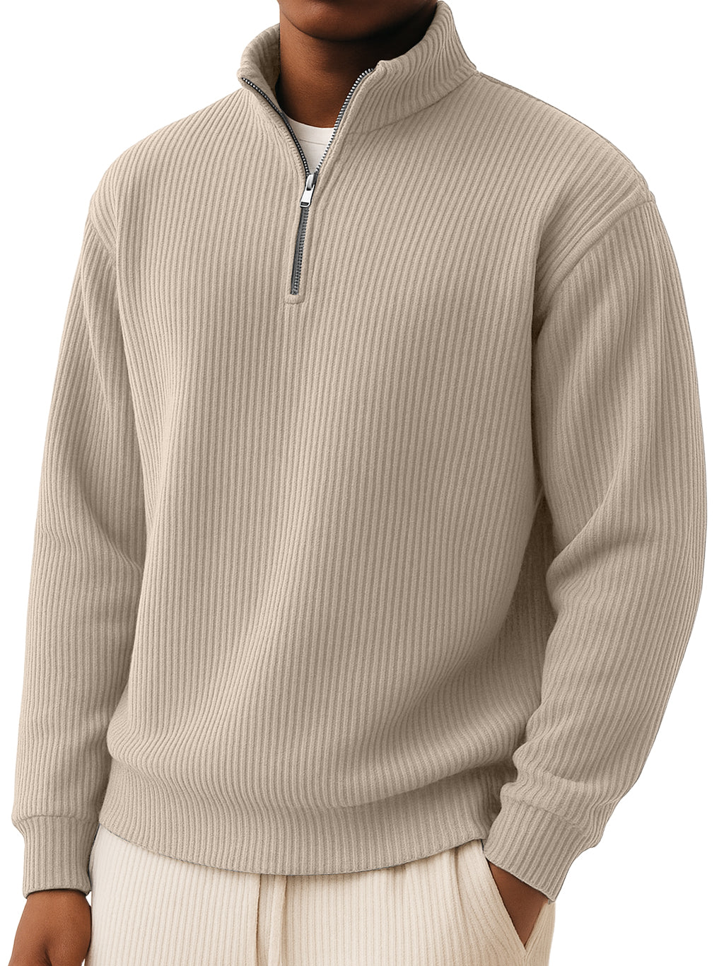 Men's Simple Casual Quarter Zip Long-sleeved T-shirt