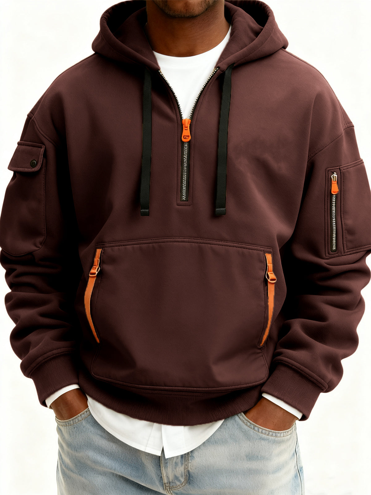 Men's Casual Sports Multi-zip Pullover Hoodie