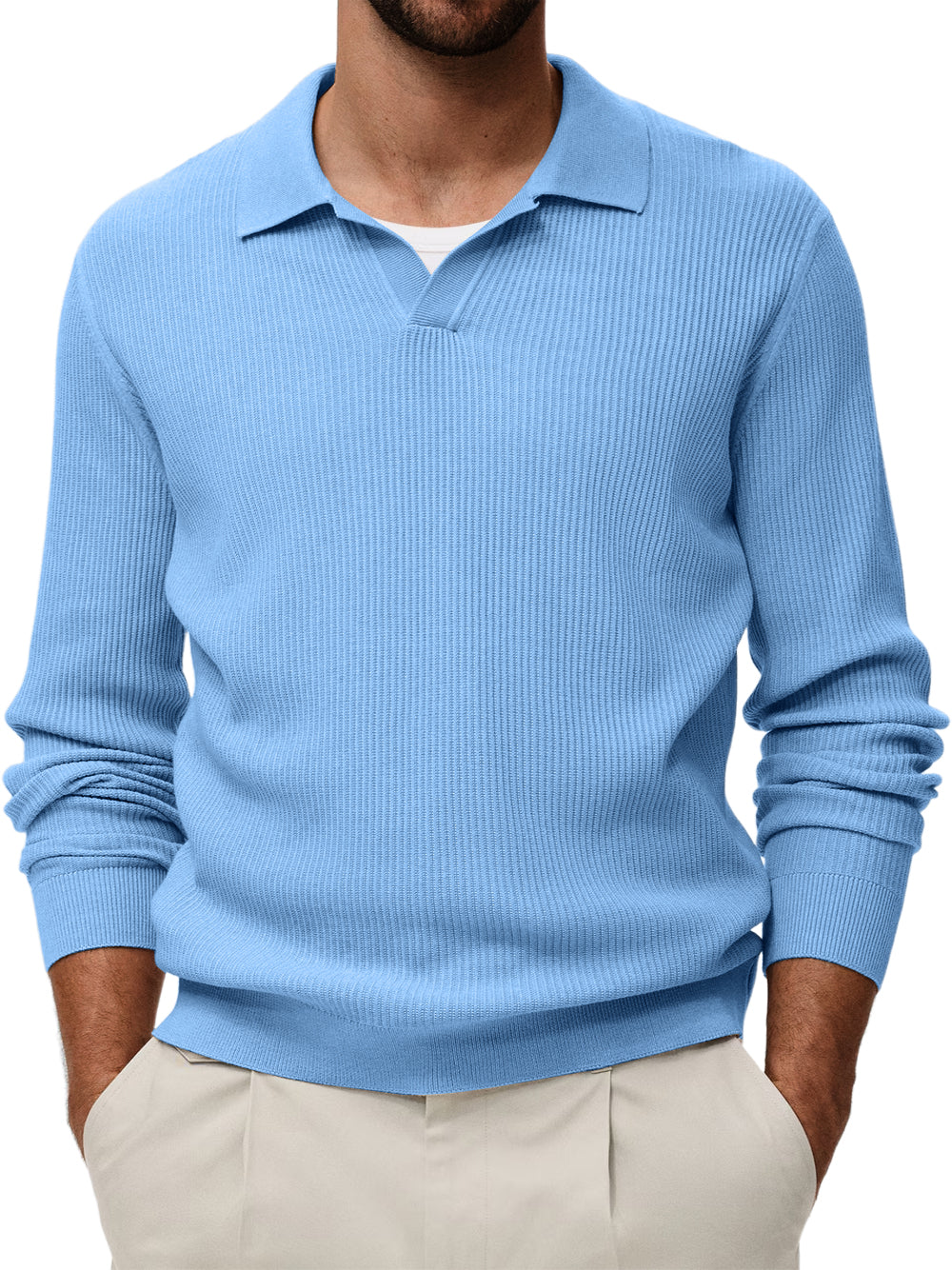 Men's Comfortable V-neck Vintage Stretch Striped Polo Shirt