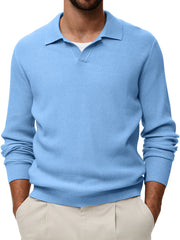 Men's Comfortable V-neck Vintage Stretch Striped Polo Shirt