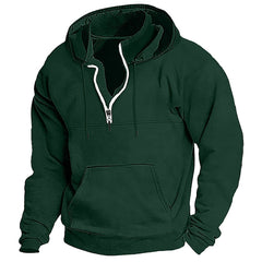 Men's Washed Distressed Cotton Quarter-Zip Casual Tactical Hoodie