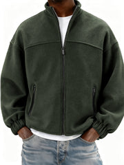 Men's Fleece Full Zip Stand Collar Jacket with Side Pockets
