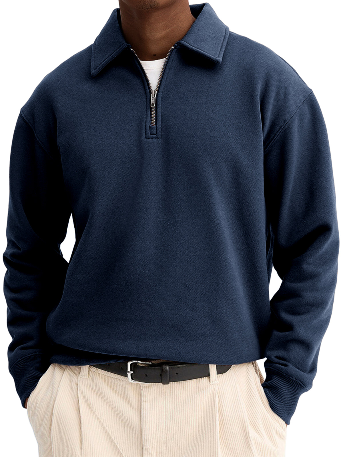 Men's Stylish Quarter-zip Basic Casual Pullover Sweatshirt