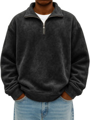 Men's Quarter Zip Stylish Suede Distressed Pullover
