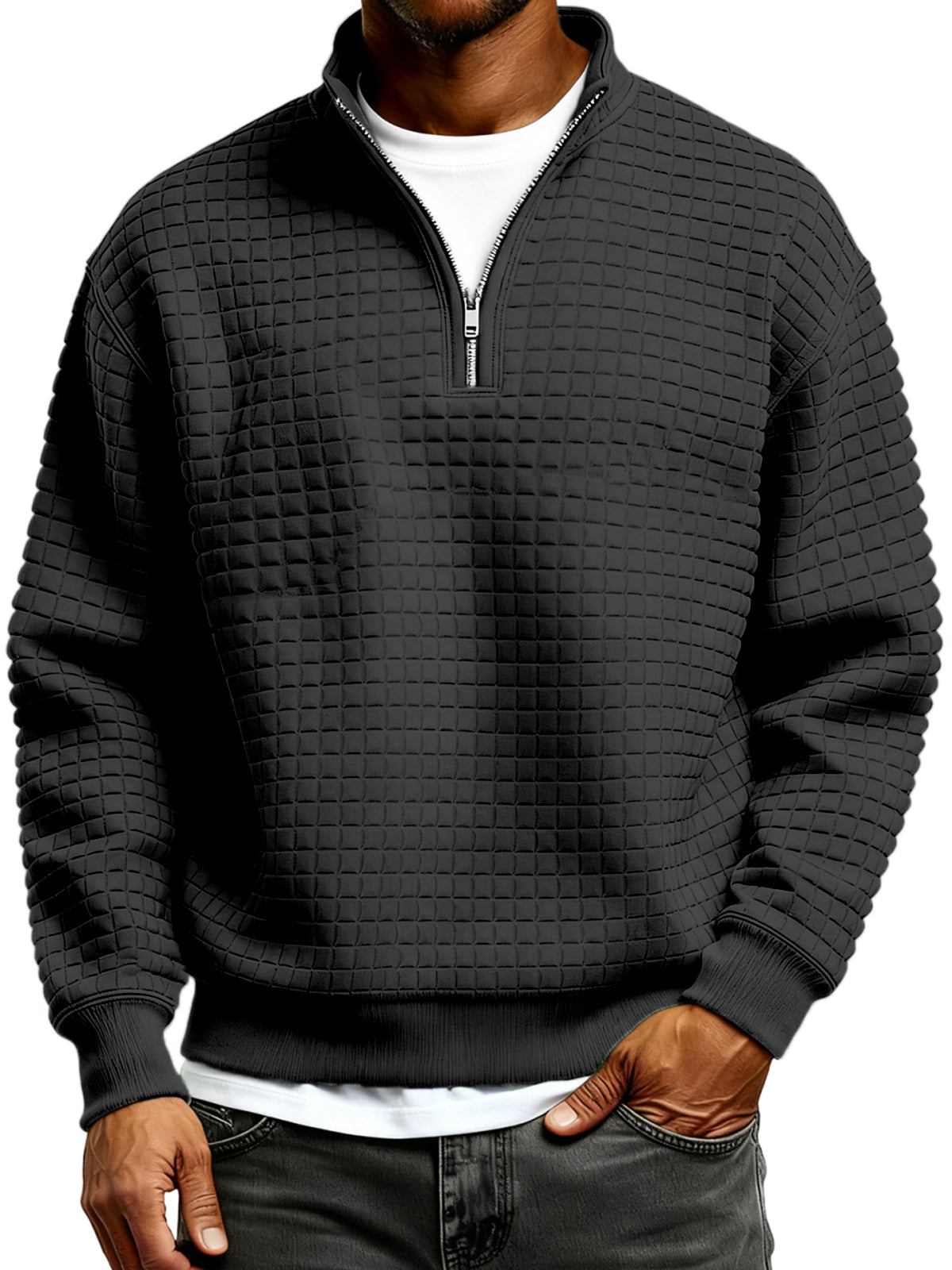 Men's Simple Quilted Quarter Zip Everyday Pullover