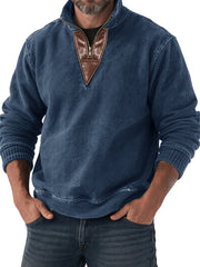 Men's Vintage Casual Patchwork Half-zip Stand-up Collar Casual Sweatshirt