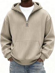 Men's Ribbed Quarter Zip Hoodie with Kangaroo Pocket