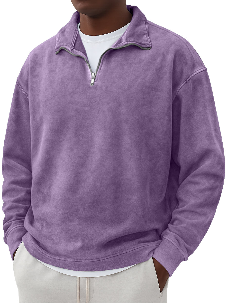 Men's Vintage Washed And Distressed Quarter Zip Sweatshirt