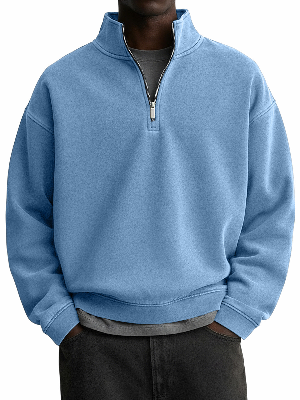 Men's Stylish Vintage Distressed Quarter-zip Stand-up Collar Sweatshirt