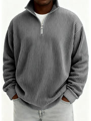 Men's Quarter-Zip Stylish Pleated Ribbed Pullover