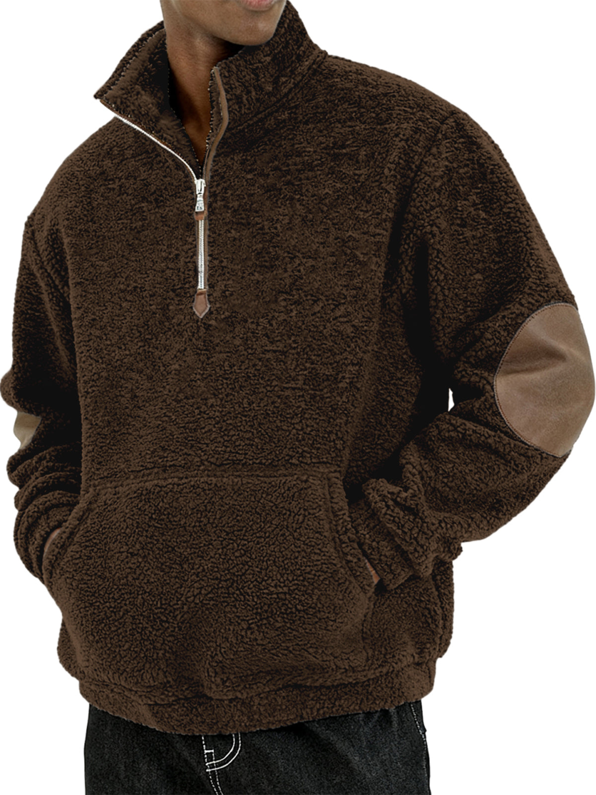 Men's Sherpa Cozy and Stylish Half - Zip Pullover with Elbow Patches