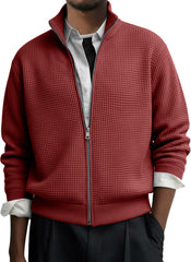 Men's Casual Solid Waffle Zip-up Long Sleeved Jacket
