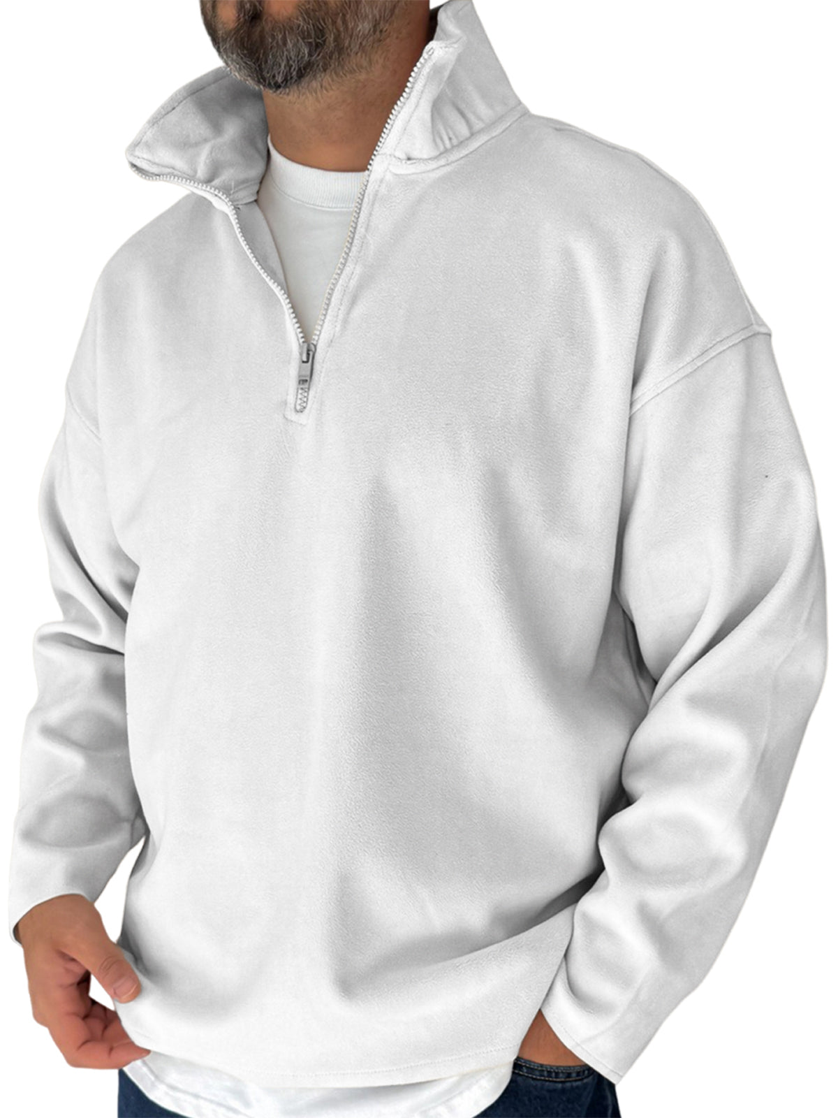 Men's Simple Fleece Half-zip Basic Pullover Sweatshirt