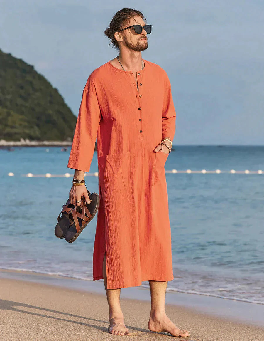 Long Cotton Linen Style Slit Shirt