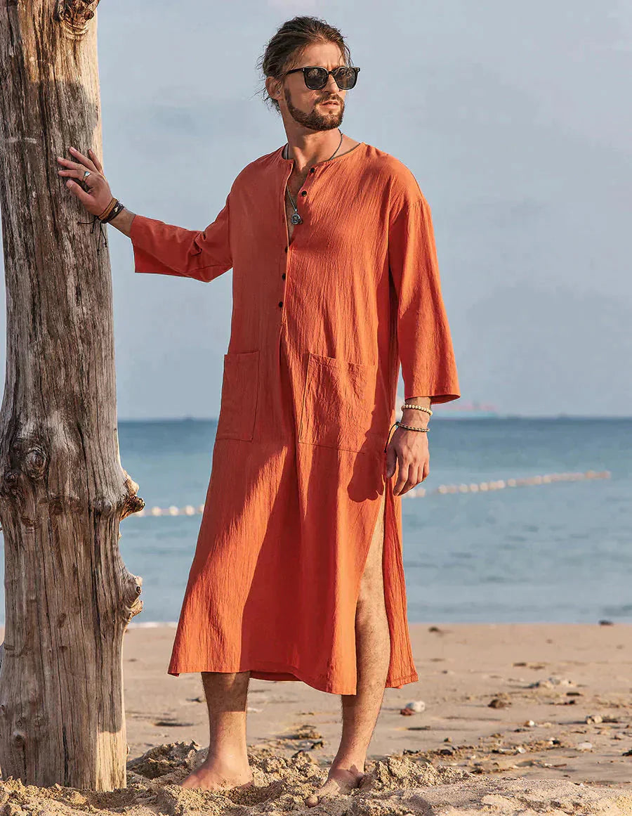 Long Cotton Linen Style Slit Shirt