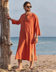 Long Cotton Linen Style Slit Shirt