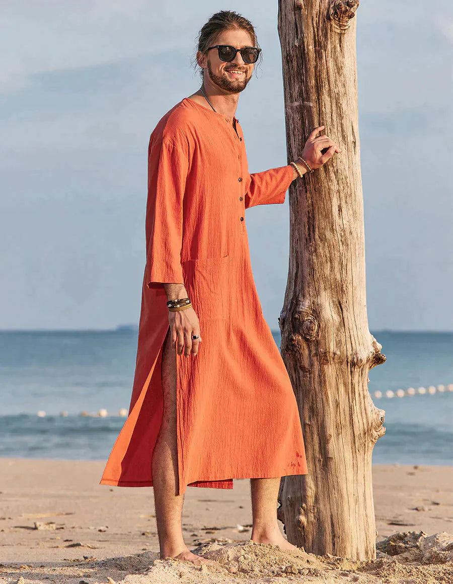 Long Cotton Linen Style Slit Shirt