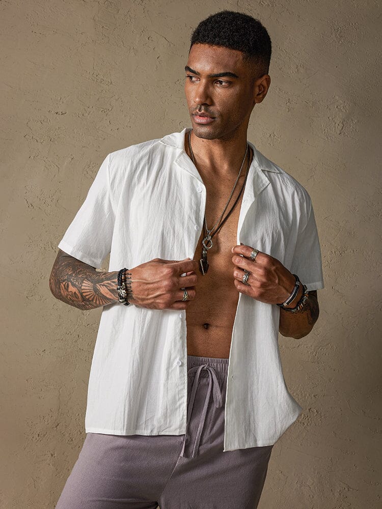 Classic Solid Cotton and Linen Casual Button Shirt