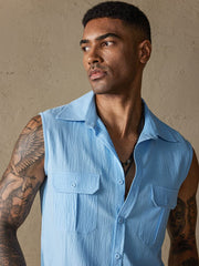 Cotton Linen Sleeveless Button Shirt with Pockets