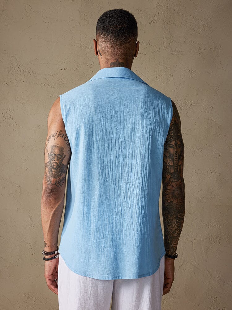 Cotton Linen Sleeveless Button Shirt with Pockets