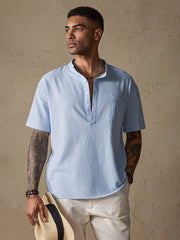 Fashion Cotton Linen Half Button Shirt