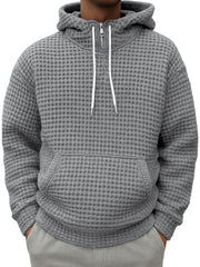 Men's Half-zip Plaid Textured Casual Hooded Sweatshirt