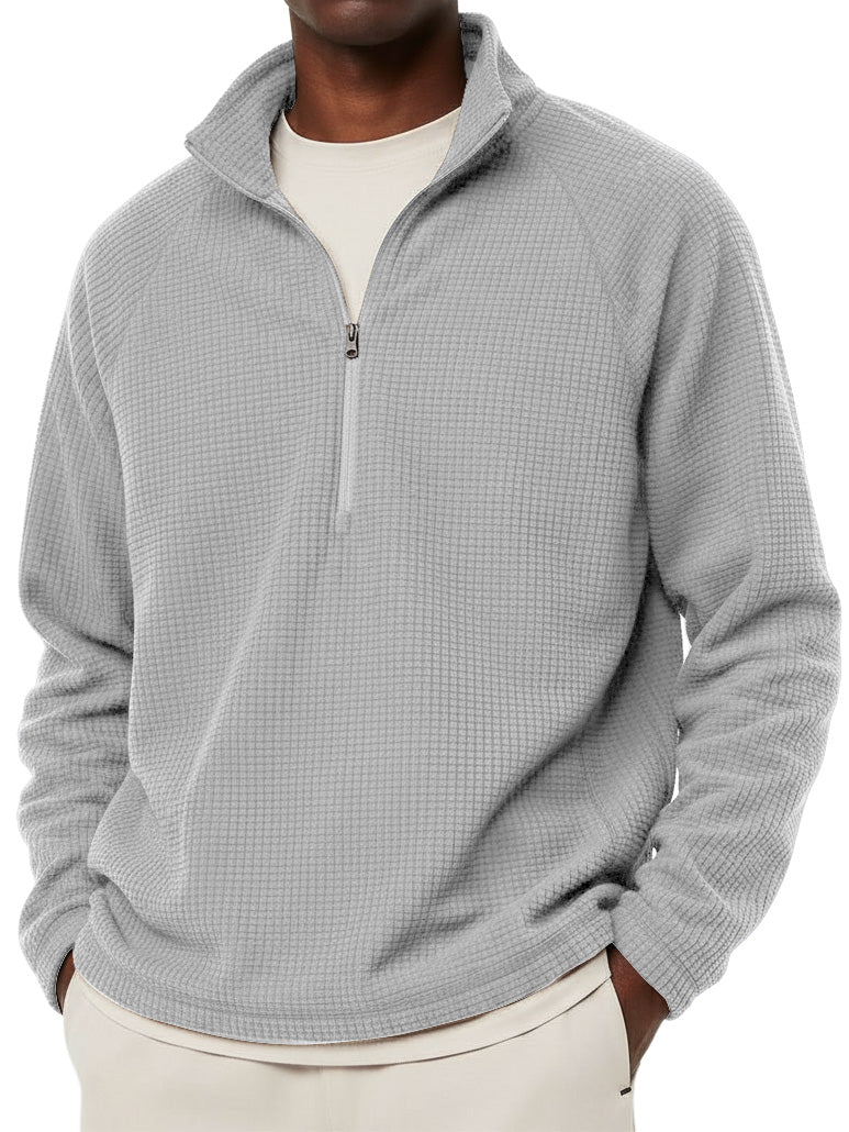 Men's Casual Solid Corduroy Stand Collar Zipper  Sweatshirt