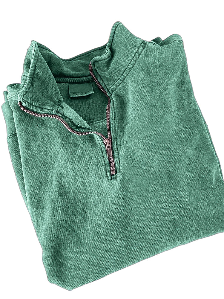 Men's Quarter Zip Distressed Washed Cotton Zipper Long Sleeve Sweatshirt