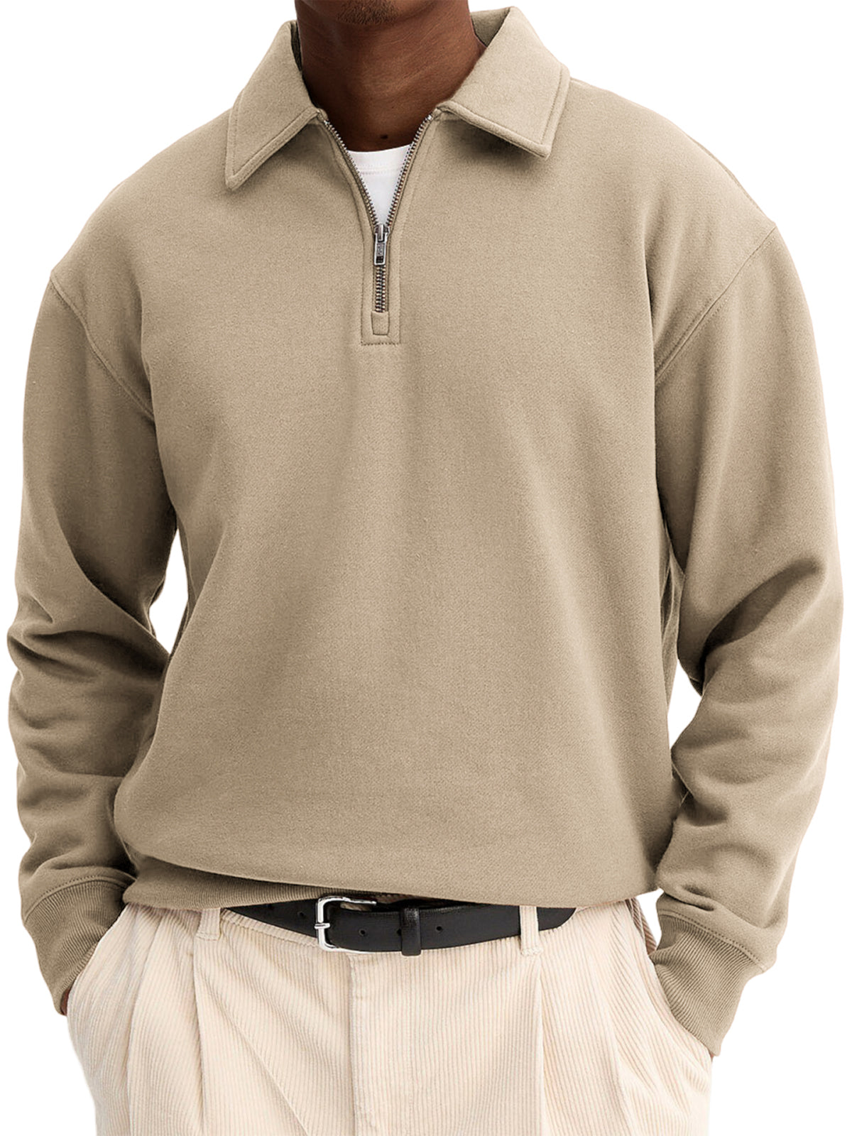 Men's Stylish Quarter-zip Basic Casual Pullover Sweatshirt