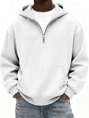 Men's Ribbed Quarter Zip Hoodie with Kangaroo Pocket
