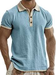 Men's Breathable Linen Crinkled Casual Colorblock Vacation Daily Short-sleeved Polo Shirt