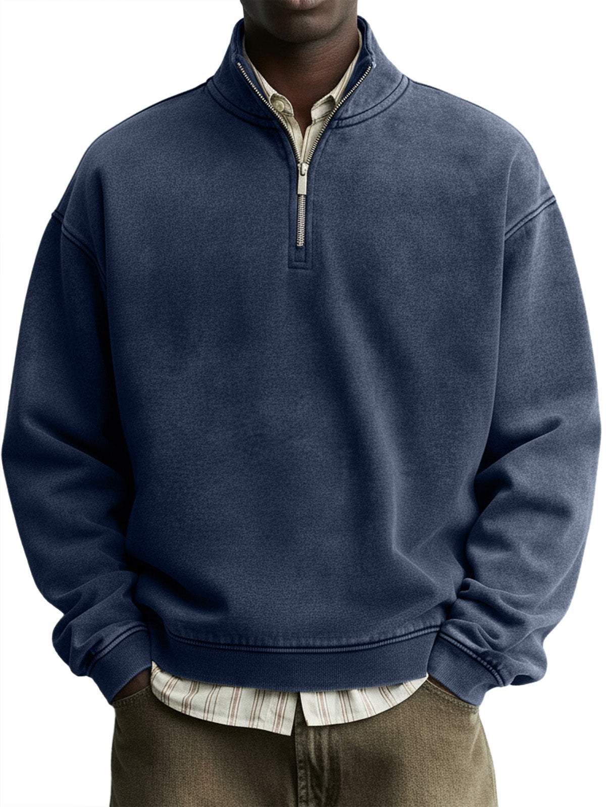Men's Vintage Distressed Washed Quarter-Zip Sweatshirt