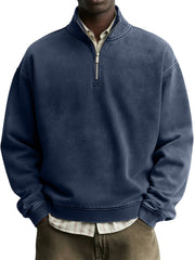 Men's Vintage Distressed Washed Quarter-Zip Sweatshirt