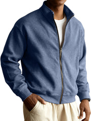 Men's Retro Casual Stand-collar Zippered Striped Jacket