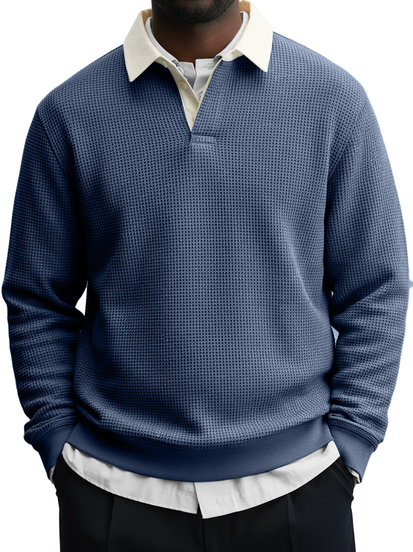 Men's Casual Stylish Waffle Contrast Lapel Sweatshirt