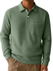 Men's Casual Comfortable Waffle Pocket Long-sleeved Polo Shirt