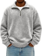 Men's Quarter Zip Stylish Suede Distressed Pullover