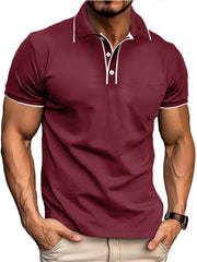 Men's Colorblock Cotton Button-down Short-sleeved Polo Shirt