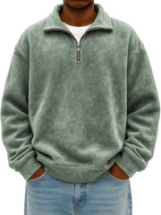 Men's Quarter Zip Stylish Suede Distressed Pullover