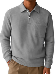 Men's Casual Comfortable Waffle Pocket Long-sleeved Polo Shirt