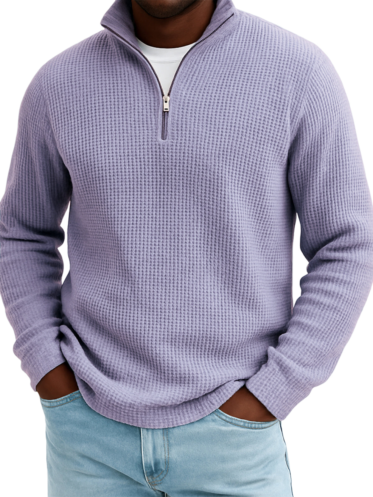 Men's Quarter-zip Waffle Texture Breathable Pullover T-shirt