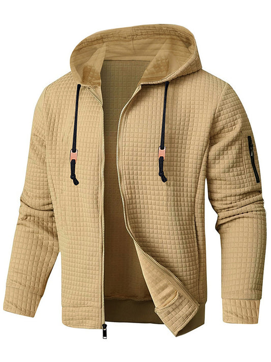 Men's Full Zip Waffle Sweatshirt Casual Jacket Hoodie
