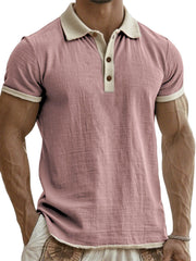 Men's Breathable Linen Crinkled Casual Colorblock Vacation Daily Short-sleeved Polo Shirt