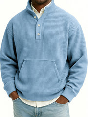 Men's Waffle Quarter Zip Stand Collar Sweatshirt with Kangaroo Pockets