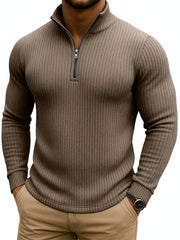 Men's Retro Casual Solid Color Striped Stand-up Collar Quarter-Zip Sweatshirt